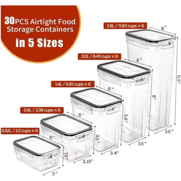 30 Pack Airtight Food Storage Containers for Kitchen Pantry Organizers - Picture 2 of 7